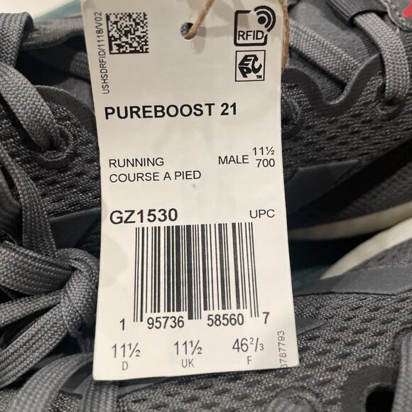Adidas Pure Boost Grey Vivid Red Ultra Running Shoe Mens 11.5 New Fast Ship - Picture 13 of 14